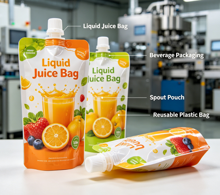Op maat bedrukte sapuitloopzak Herbruikbare vloeibare drank opstaande uitloopzak