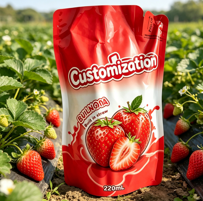 Op maat gemaakte ingebouwde rietjezakjes 220 ml voor sap-fruitpuree-drankjes