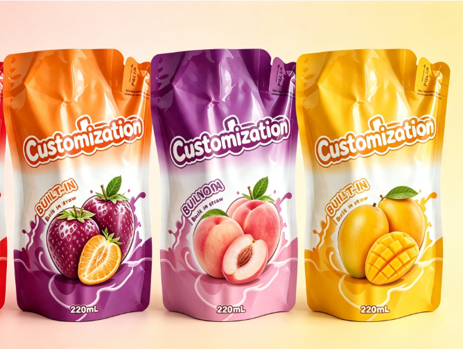 Multi-smaken 220 ml Ingebouwde stroknijpzakjes Op maat gemaakte fruitpuree- en sapverpakkingszakken