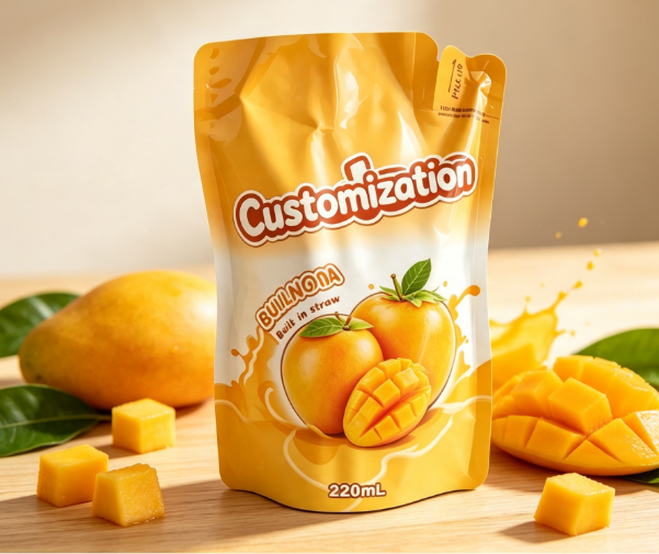 Multi-smaken 220 ml Ingebouwde stroknijpzakjes Op maat gemaakte fruitpuree- en sapverpakkingszakken