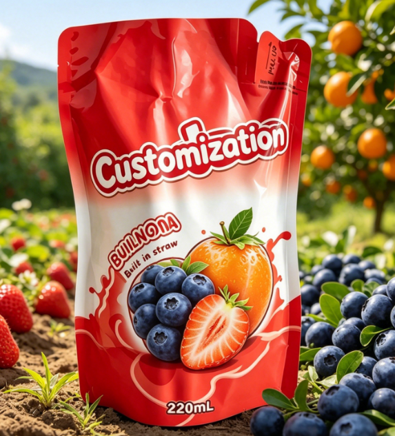 220 ml mangofruitpuree, ingebouwde rietjezakjes, op maat gemaakte drankverpakkingszakken