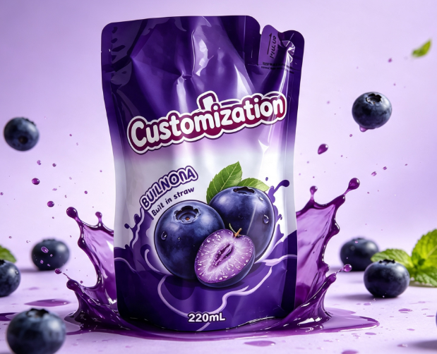 Multi-smaken 220 ml Ingebouwde stroknijpzakjes Op maat gemaakte fruitpuree- en sapverpakkingszakken