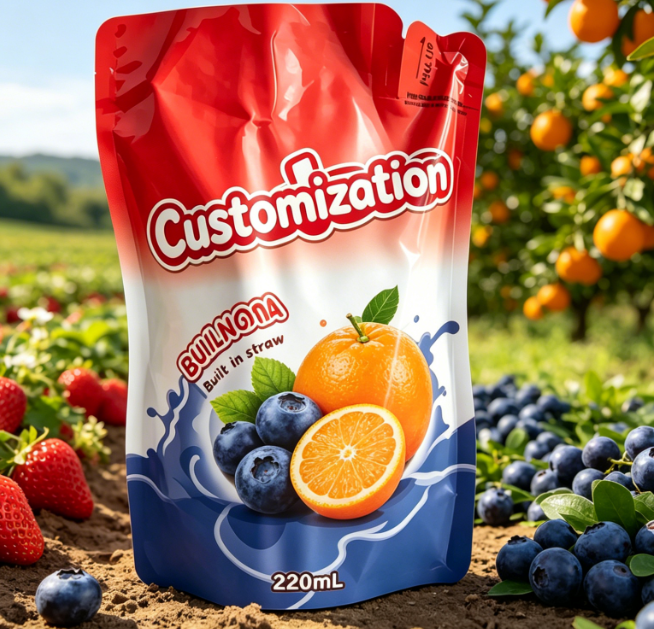 220 ml mangofruitpuree, ingebouwde rietjezakjes, op maat gemaakte drankverpakkingszakken